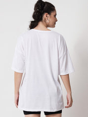 Kotty Women White Printed Applique Loose T-shirt