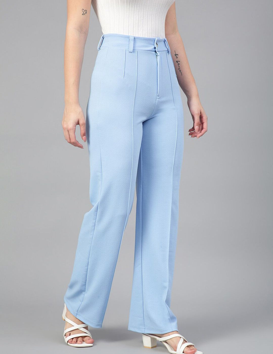 KOTTY BIZwear Women Relaxed High-Rise Easy Wash Parallel Wide Leg Trousers