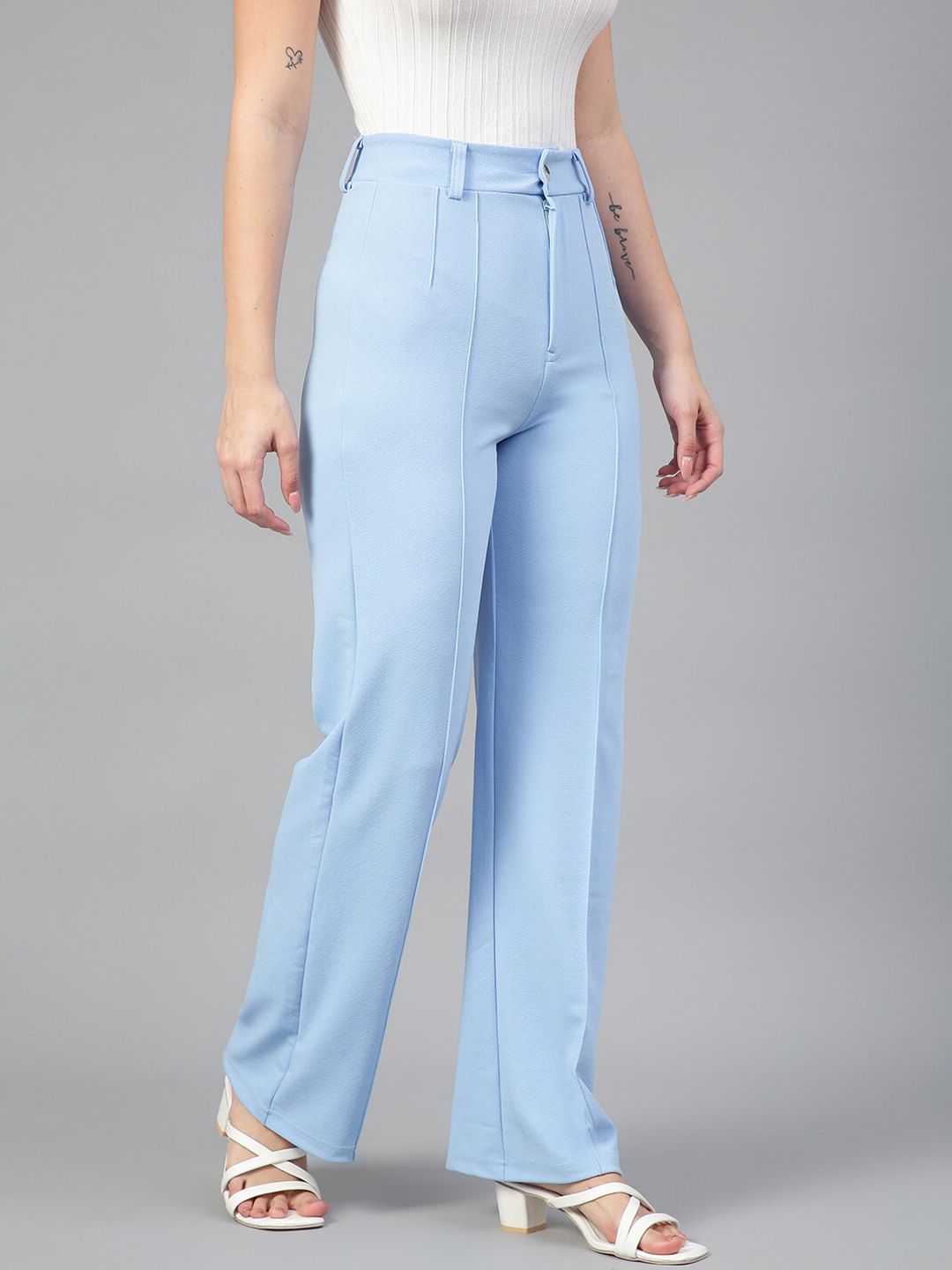 KOTTY BIZwear Women Relaxed High-Rise Easy Wash Parallel Wide Leg Trousers