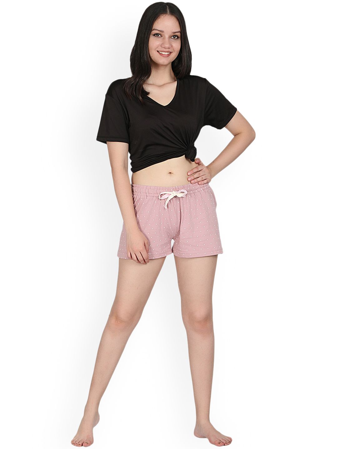 Kotty Women Pink Printed Lounge Shorts KTTSLEEPSHORTS237