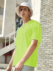 Kotty Green Drop-Shoulder Sleeves Oversized Cotton Casual T-Shirt