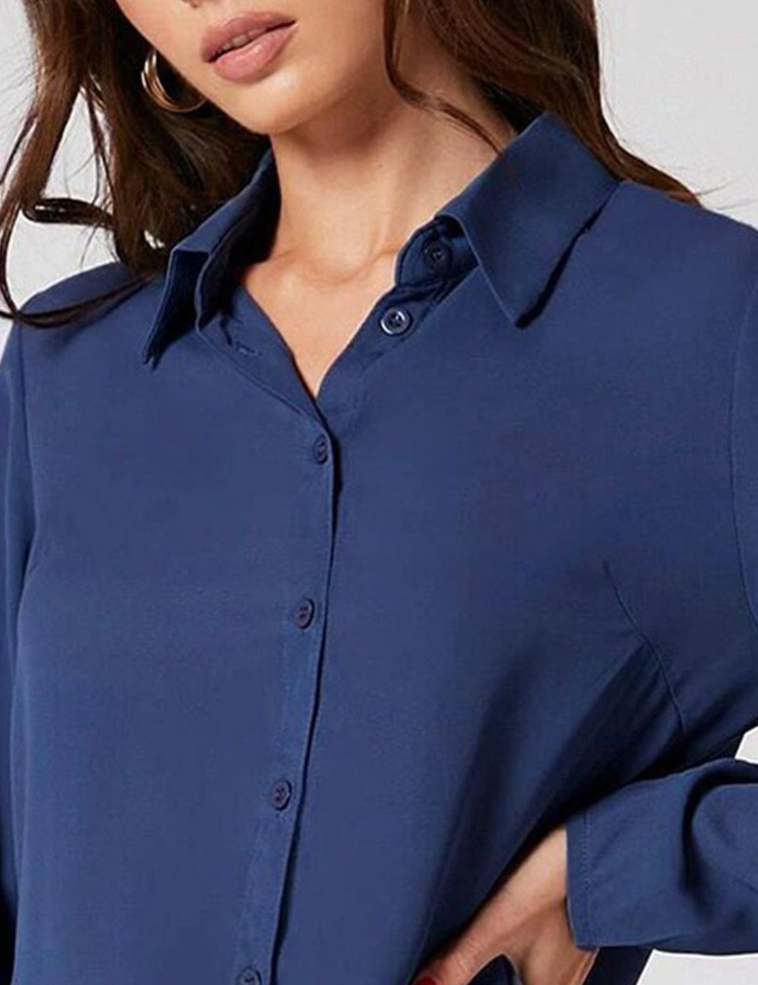 Kotty Blue Spread Collar Shirt Style Top