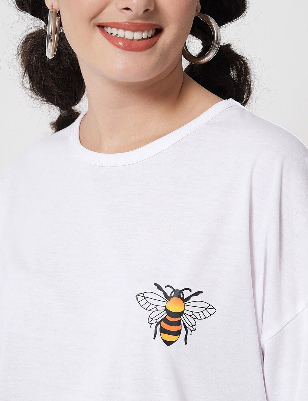 Kotty Women White Extended Sleeves Oversized T-shirt