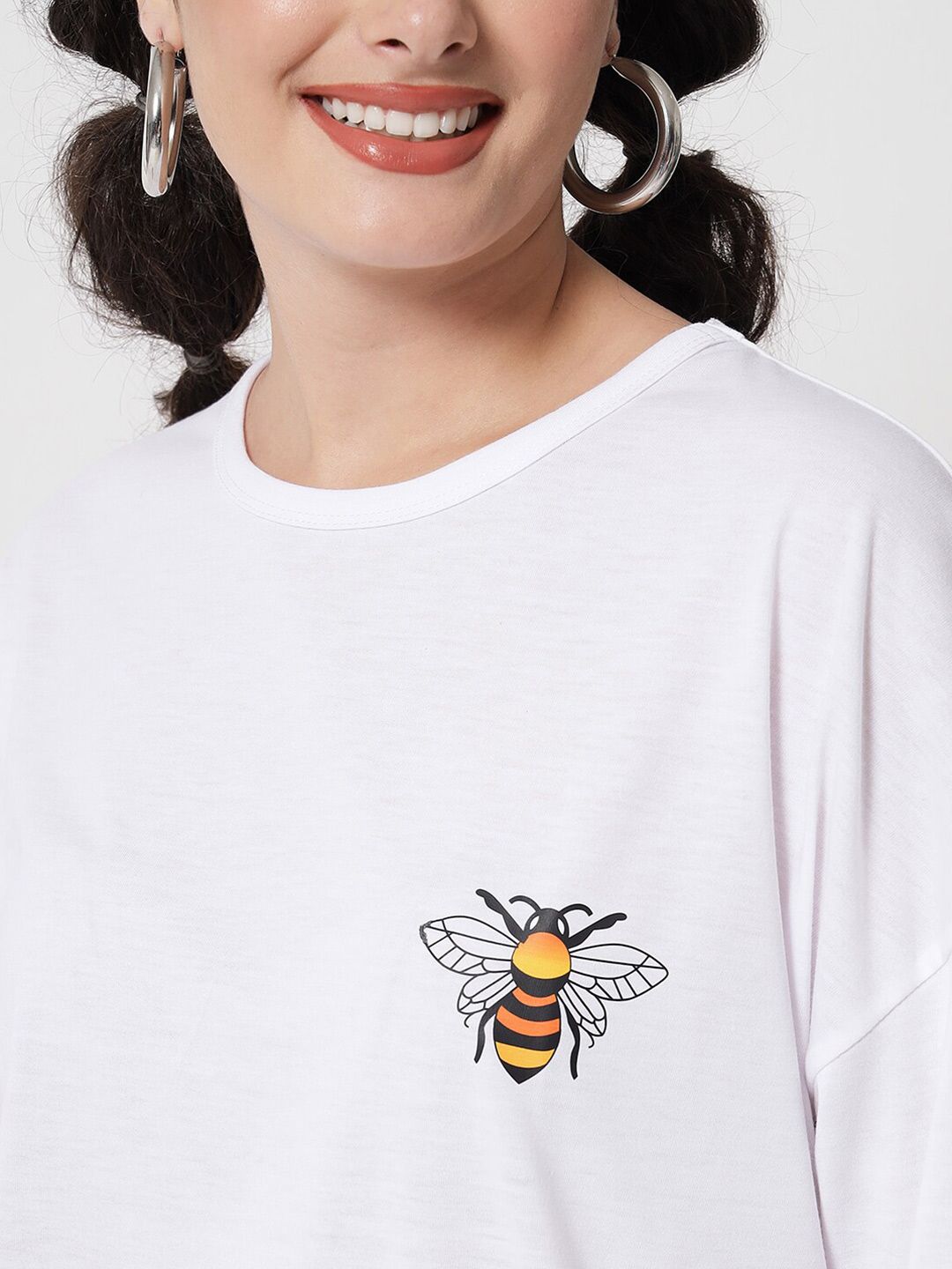 Kotty Women White Extended Sleeves Oversized T-shirt