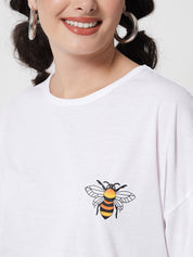 Kotty Women White Extended Sleeves Oversized T-shirt