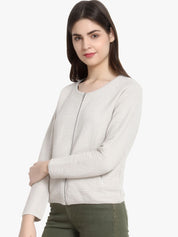 Kotty Women Off-White Self Design Lightweight Tailored Jacket