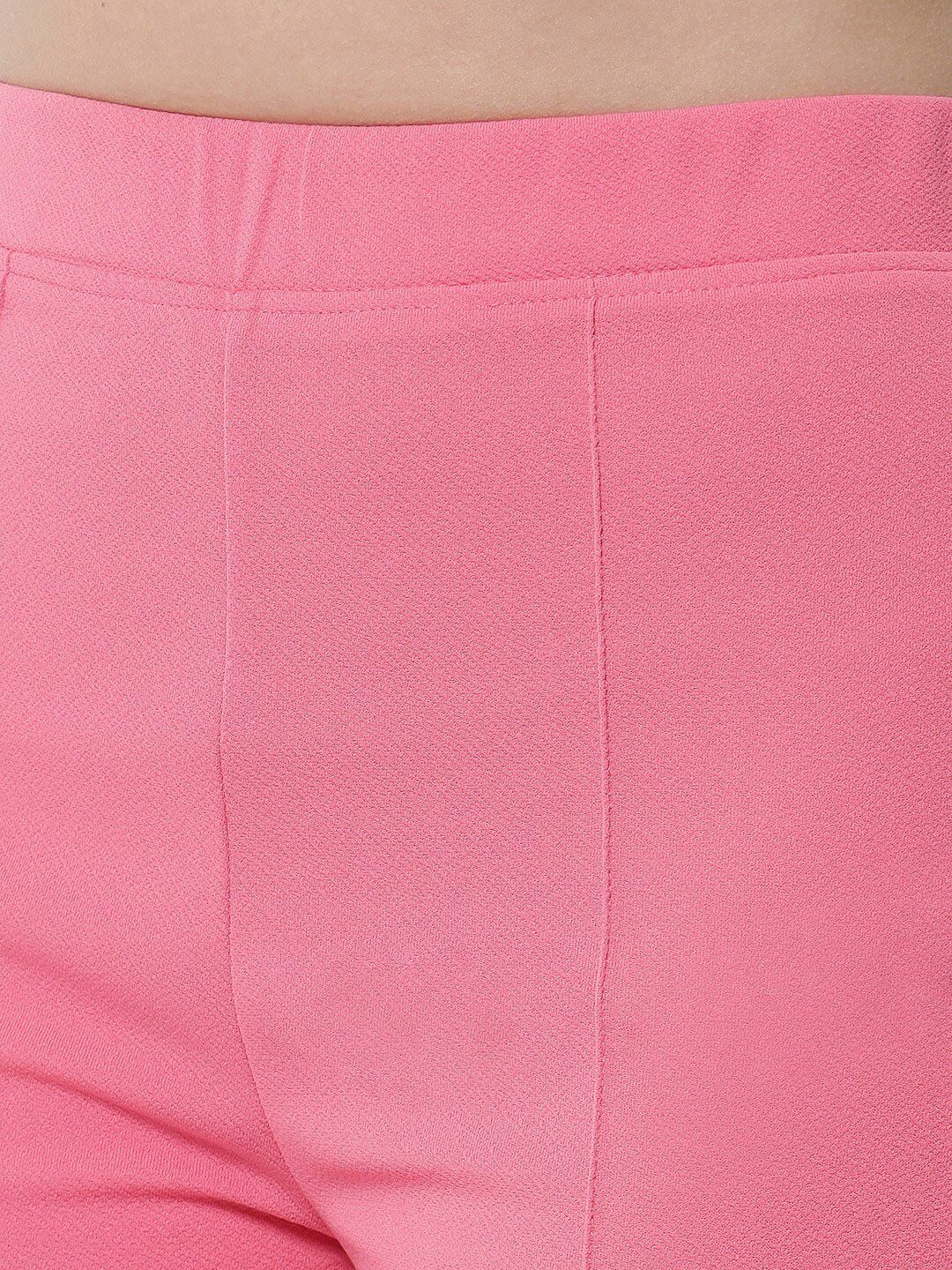 Kotty Women Pink Solid Relaxed Straight Fit High-Rise Parallel Trousers