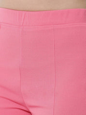 Kotty Women Pink Solid Relaxed Straight Fit High-Rise Parallel Trousers