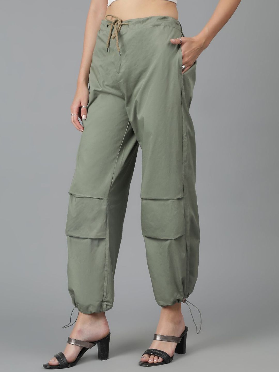 Kotty Women High-Rise Easy Wash Cotton Cargos Trousers