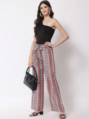 Kotty Women Red & White Printed Relaxed High-Rise Easy Wash Trousers