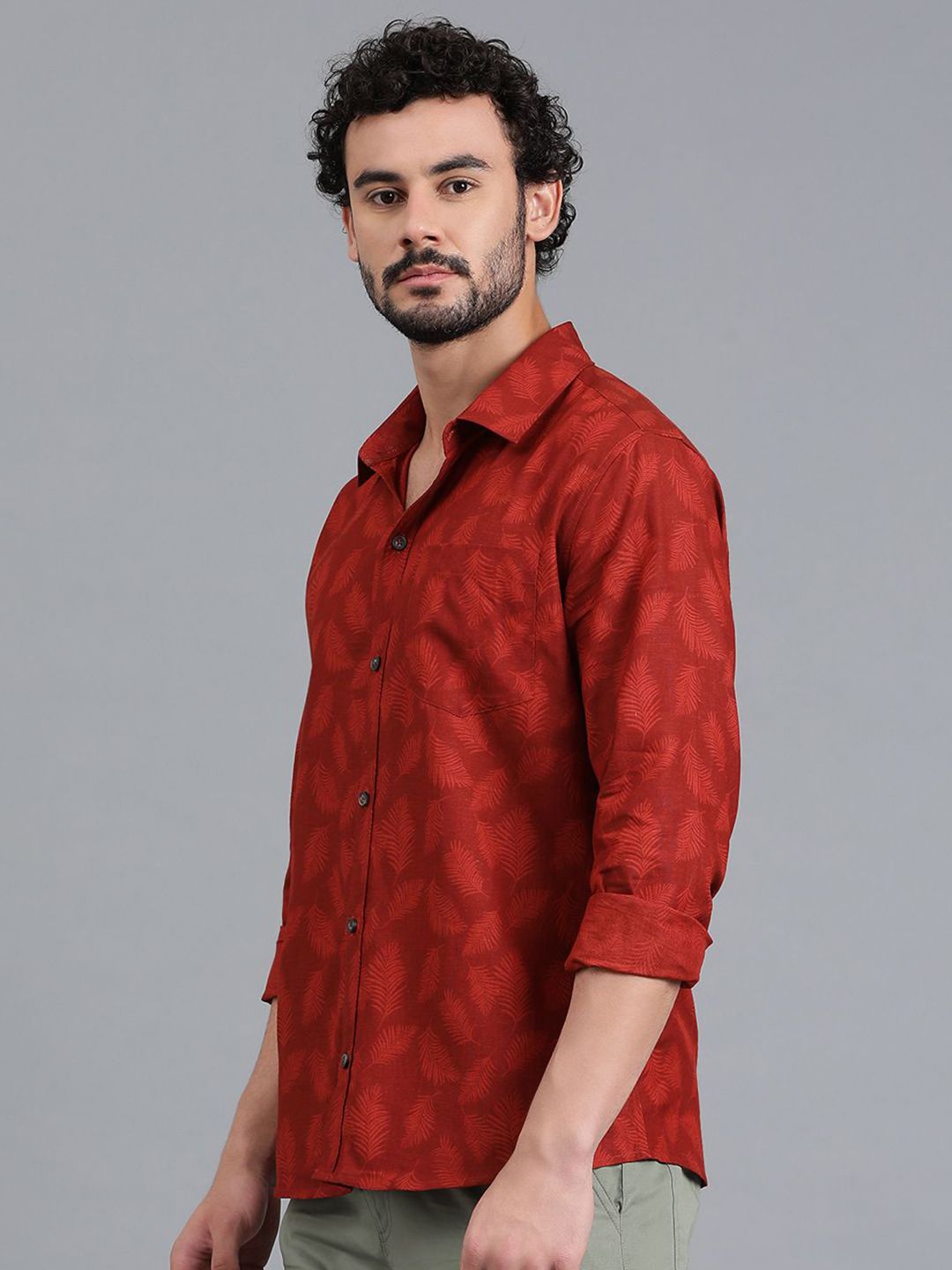 Kotty Men Spread Collar Tropical Printed Casual Shirt