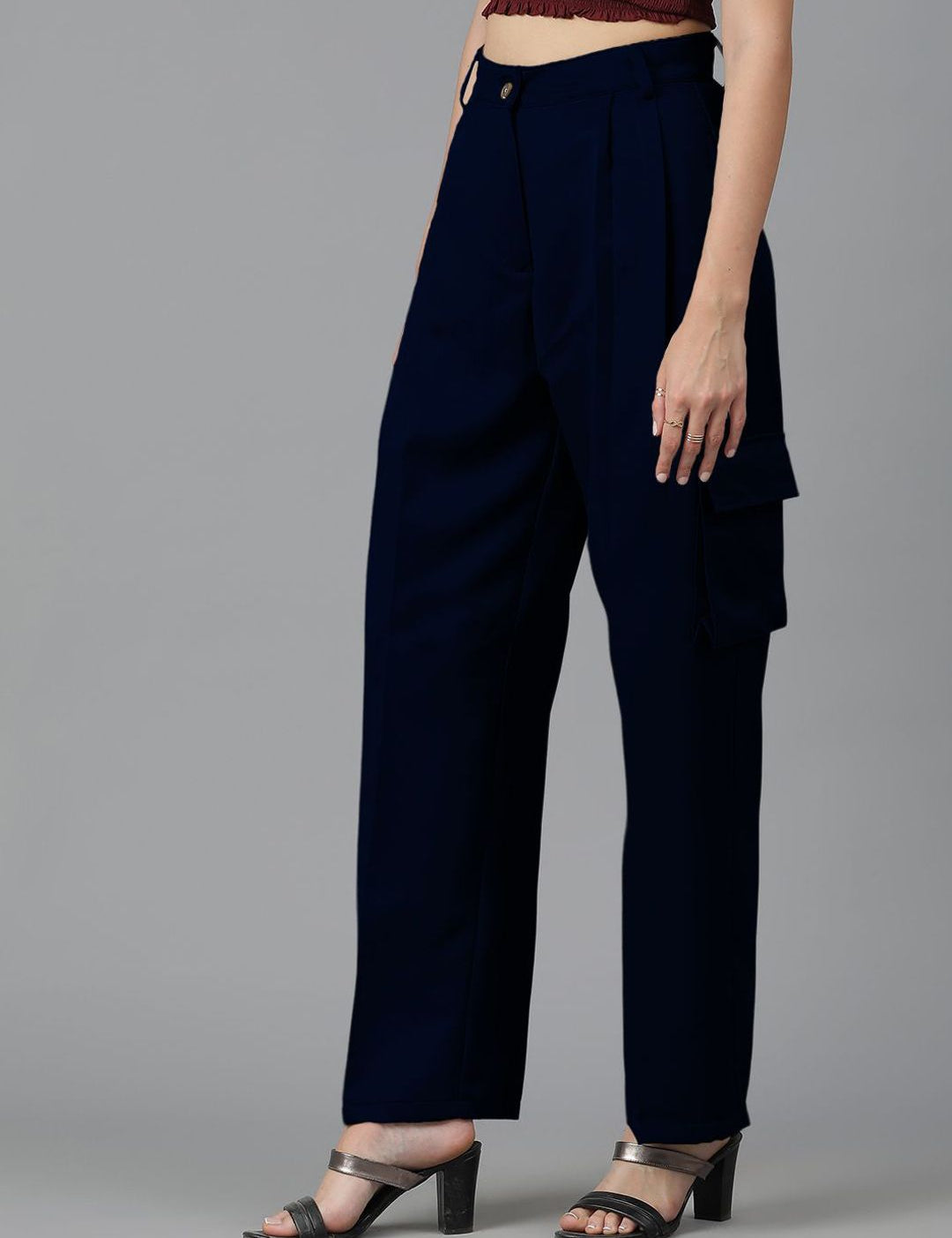 Kotty Women Straight Fit High-Rise Easy Wash Cargos Trousers