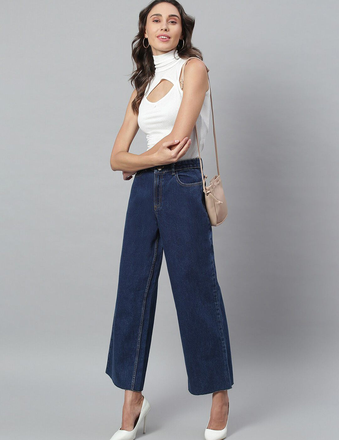 Kotty Women Navy Blue No Fade Clean Look Flared Jeans