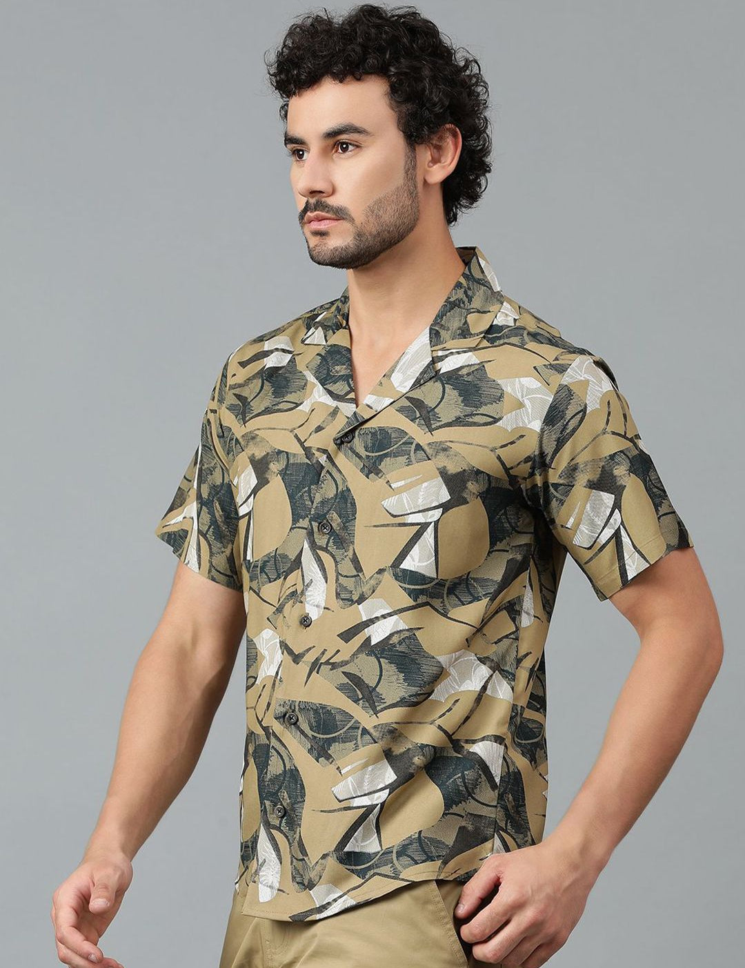 Kotty Men Cuban Collar Abstract Printed Casual Shirt