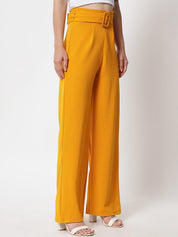 KOTTY BIZwear Women Yellow Relaxed Straight Fit High-Rise Easy Wash Pleated Trousers