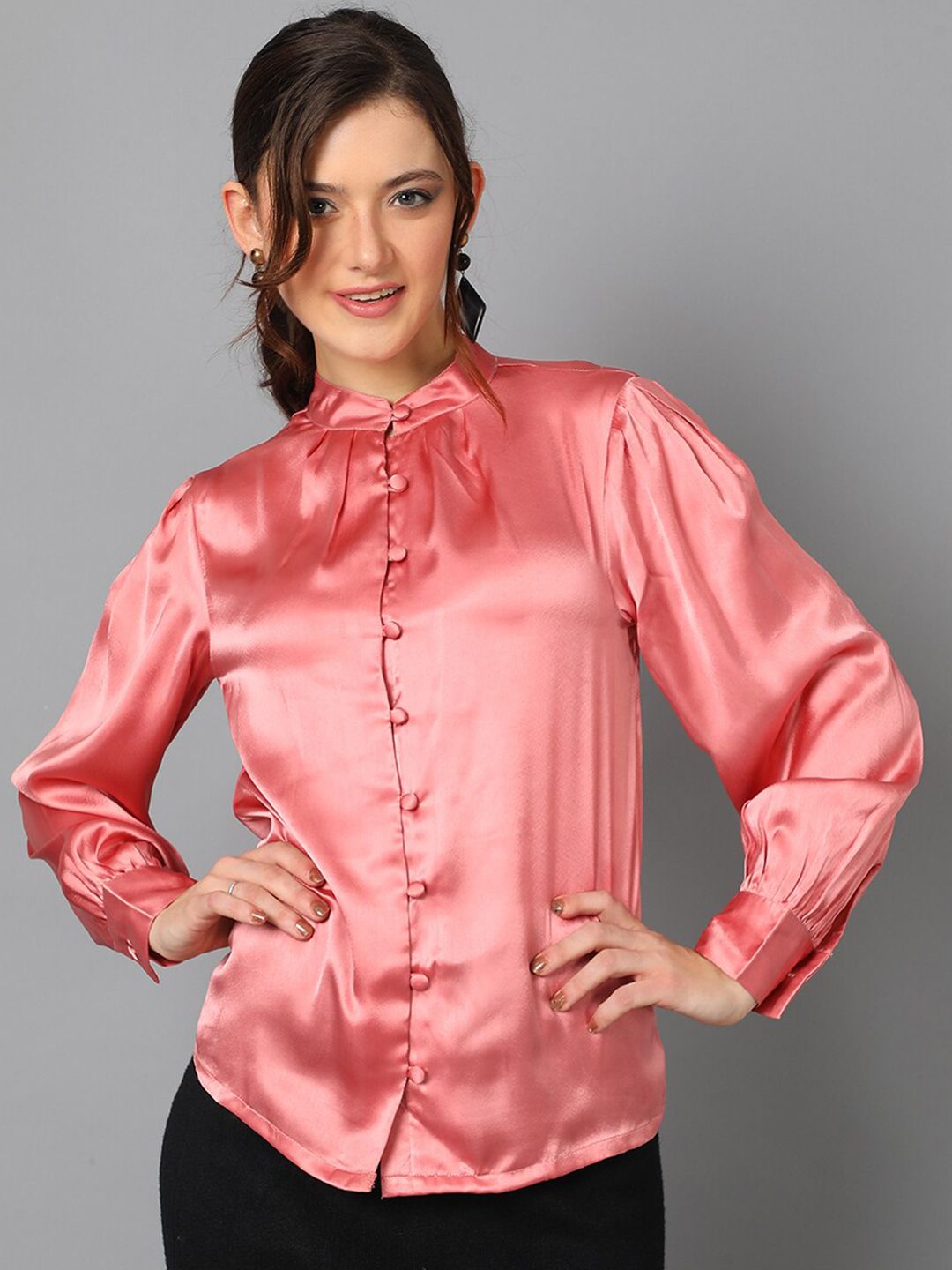 Kotty Mandarin Collar Satin Shirt Style Top