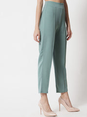 Kotty Women Green Relaxed Straight Fit High-Rise Easy Wash Trousers
