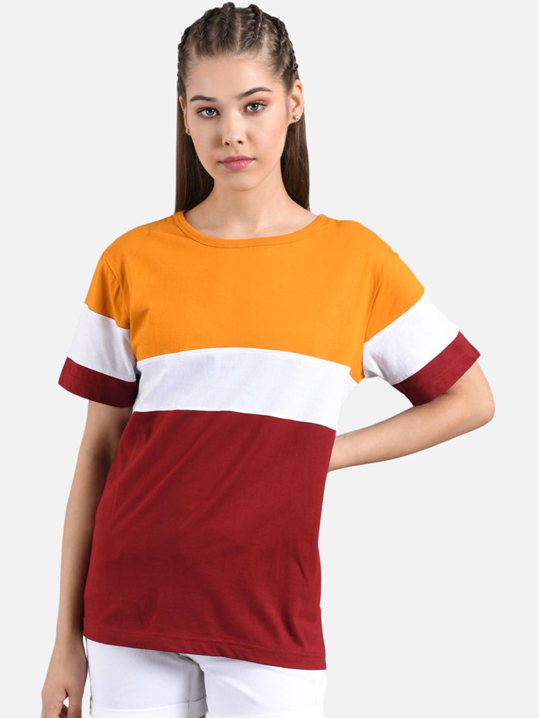 Kotty Women Pack of 2 Colourblocked Round Neck T-shirts