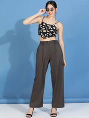 Kotty Women Relaxed Straight Fit High-Rise Pleated Trouser