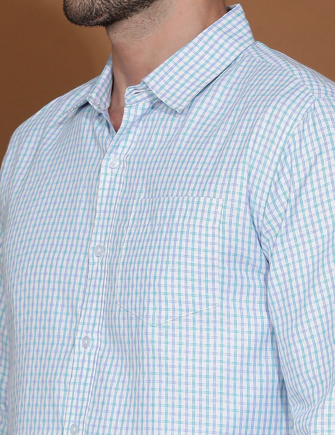 Kotty Blue New Spread Collar Checked Casual Shirt