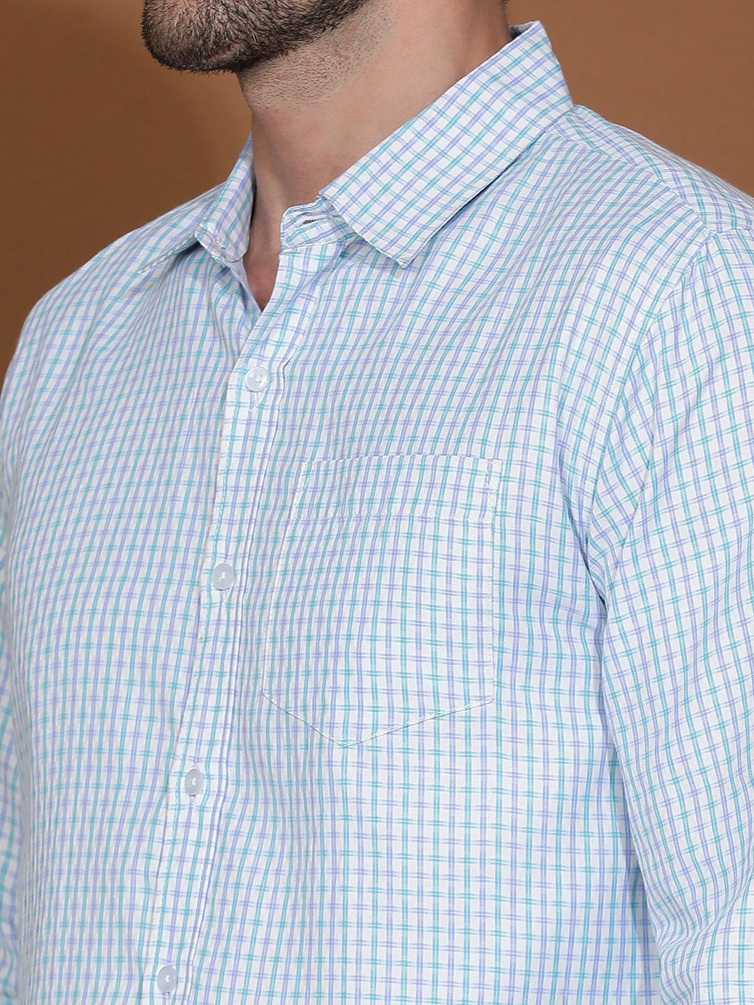 Kotty Blue New Spread Collar Checked Casual Shirt