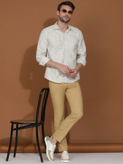 Kotty White & Yellow New Grid Tattersall Checks Spread Collar Casual Shirt