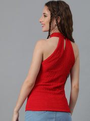 Kotty Self Design Halter Neck Regular Top