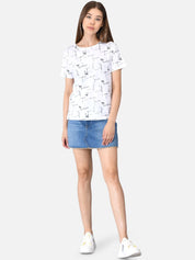 Kotty Women White Printed Round Neck T-shirt