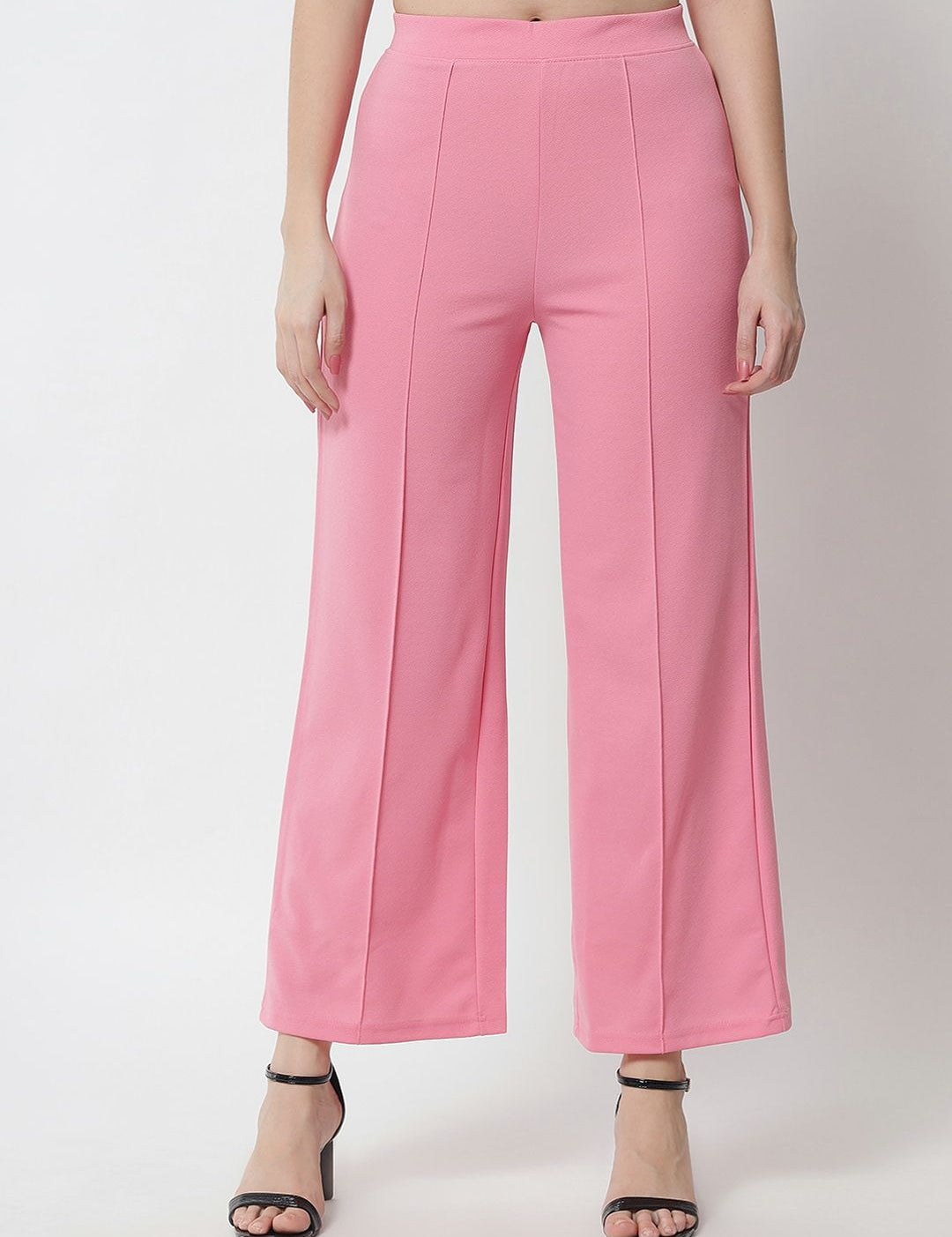 Kotty Women Pink Solid Relaxed Straight Fit Parallel Trousers