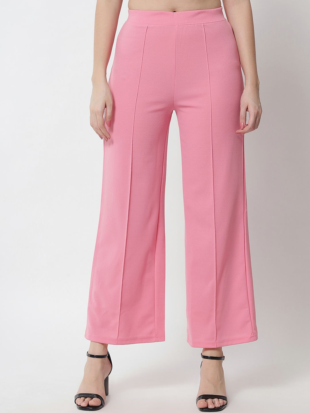 Kotty Women Pink Solid Relaxed Straight Fit Parallel Trousers