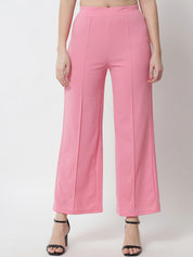 Kotty Women Pink Solid Relaxed Straight Fit Parallel Trousers