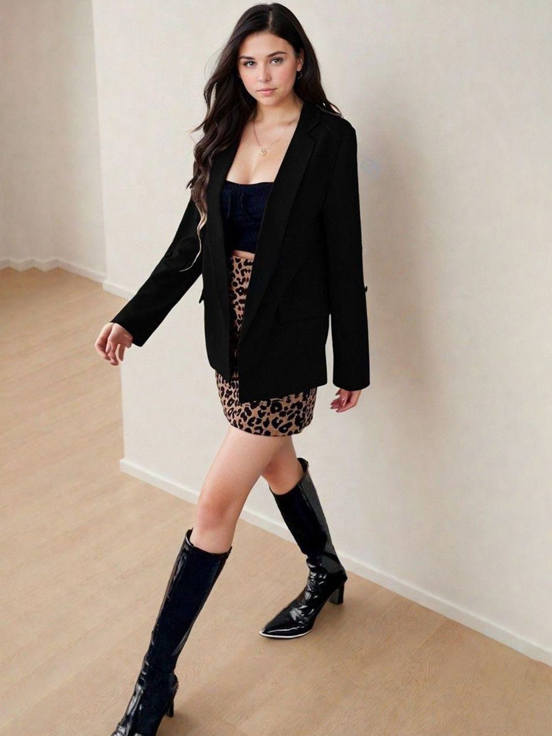 Kotty Notched Lapel Neck Long Sleeves Front Open Blazer