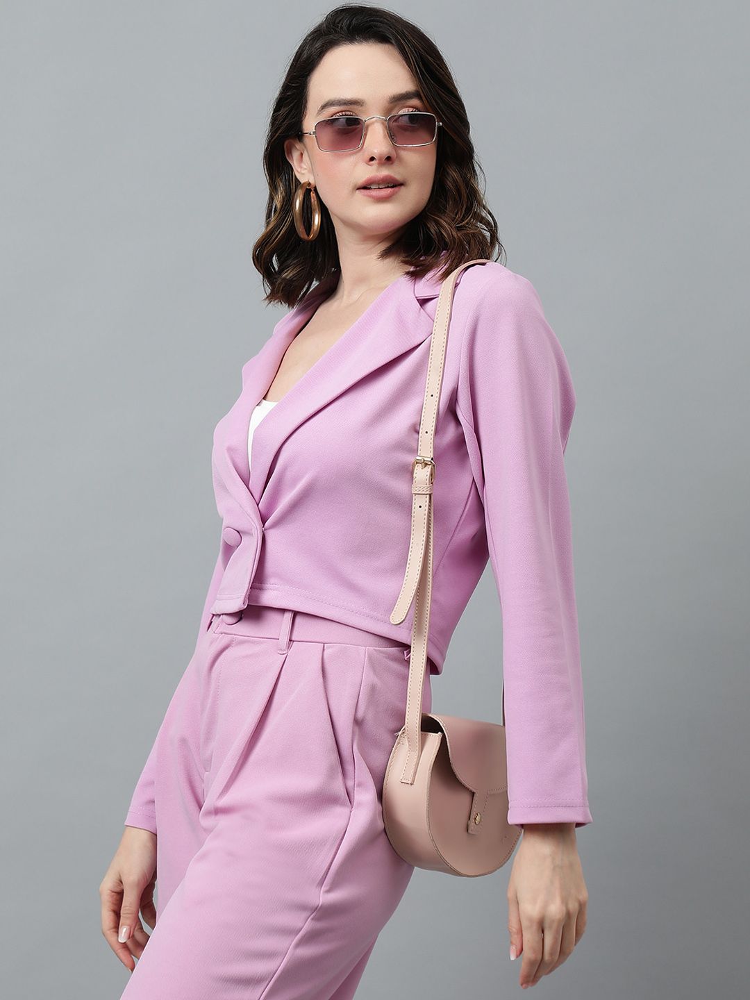 KOTTY BIZwear Purple Notched Lapel Collar Blazer & Mid Rise Trouser