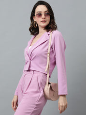 KOTTY BIZwear Purple Notched Lapel Collar Blazer & Mid Rise Trouser