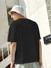 Kotty Black Drop-Shoulder Sleeves Oversized Cotton Casual T-Shirt