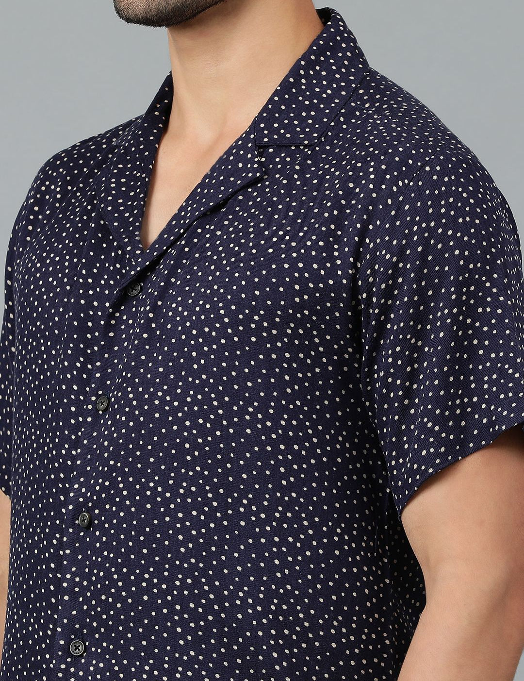 Kotty Men Cuban Collar Micro Ditsy Printed Casual Shirt