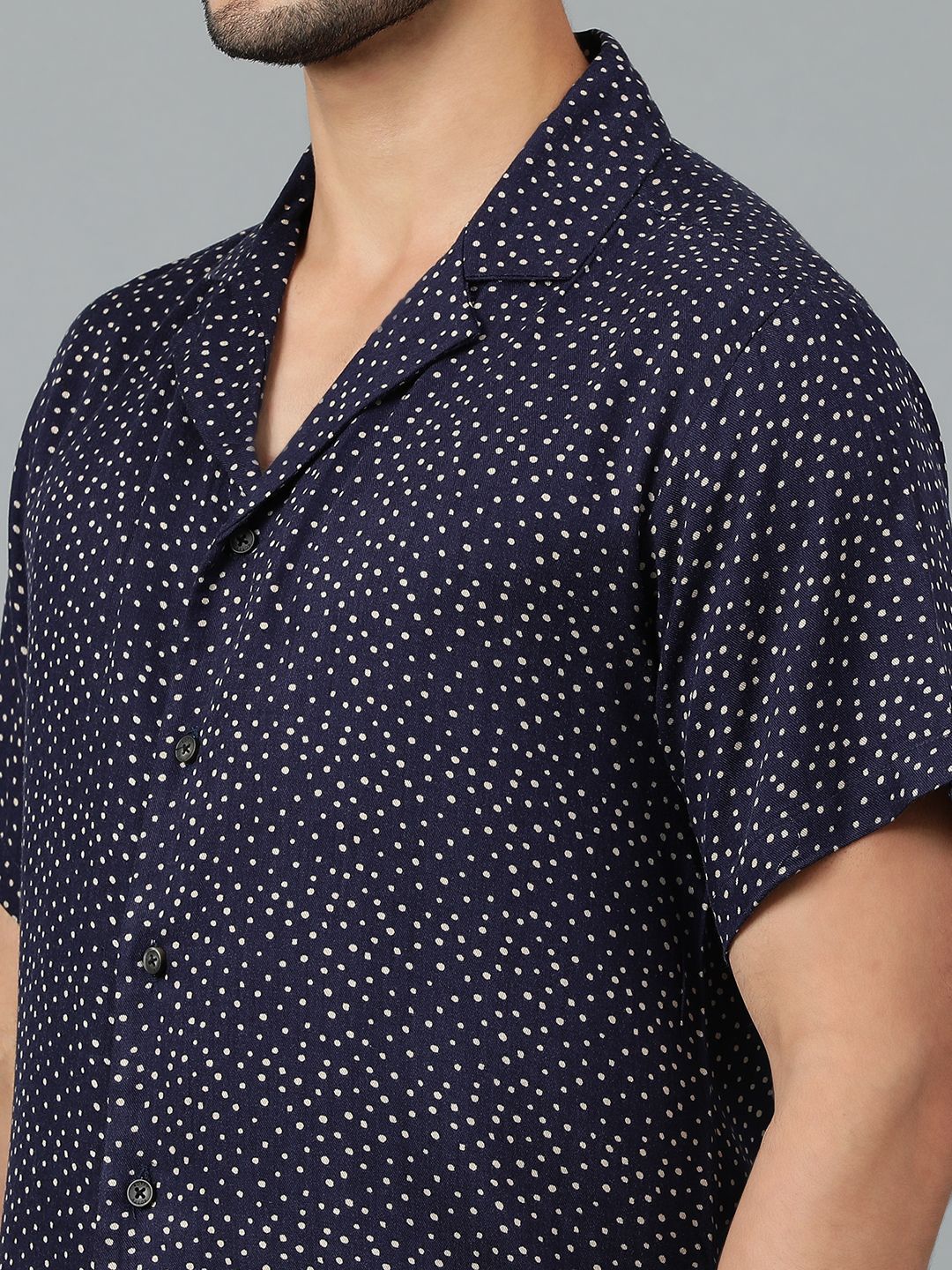 Kotty Men Cuban Collar Micro Ditsy Printed Casual Shirt