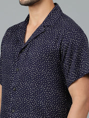 Kotty Men Cuban Collar Micro Ditsy Printed Casual Shirt