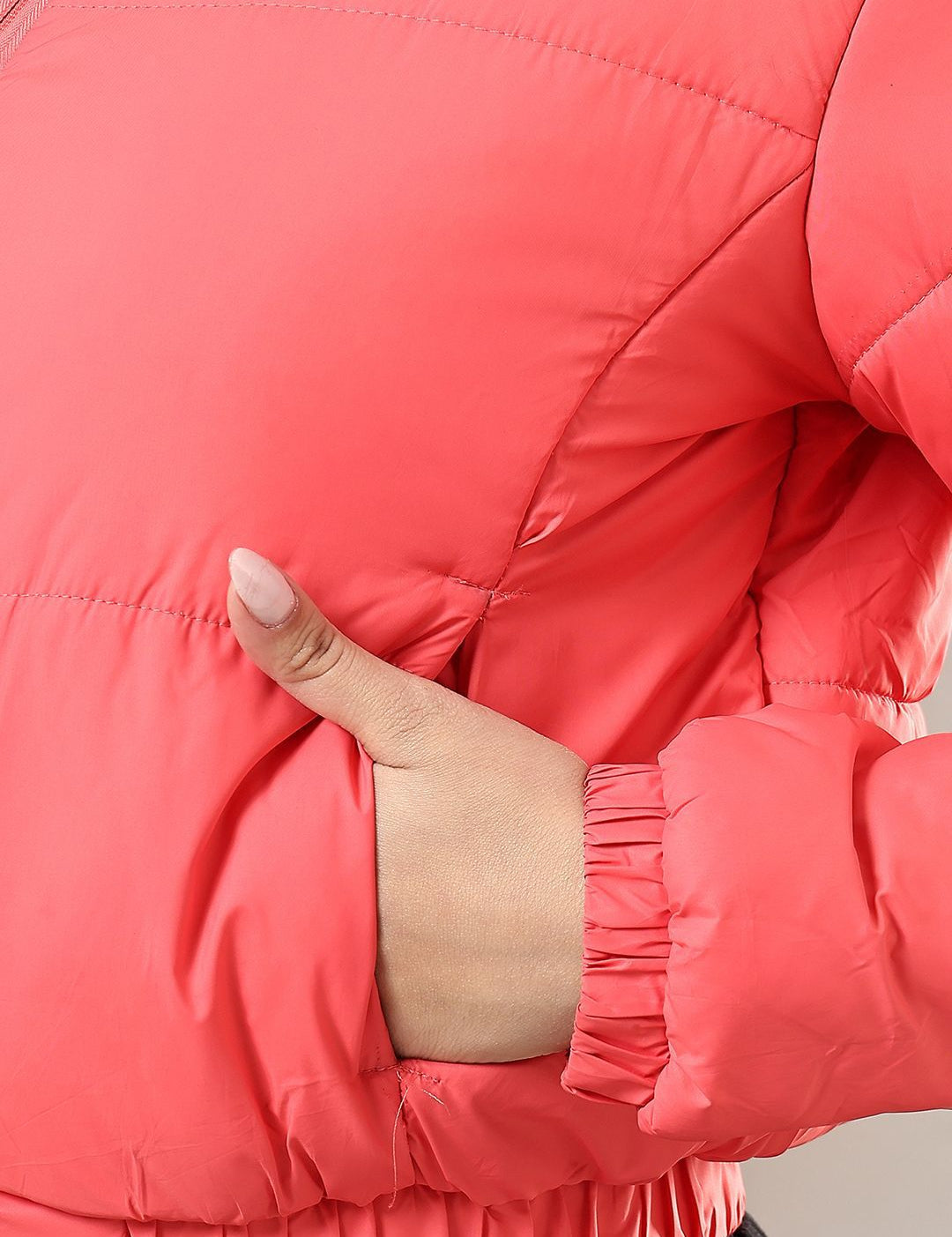 Kotty Women Mock Collar Solid Casual Puffer Insulator Jacket