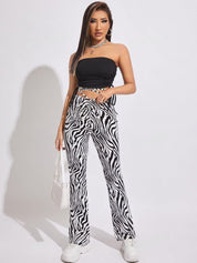 Kotty Women Printed Relaxed Flared High-Rise Easy Wash Bootcut Trousers