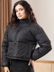 Kotty Women Mock Collar Solid Casual Puffer Insulator Jacket