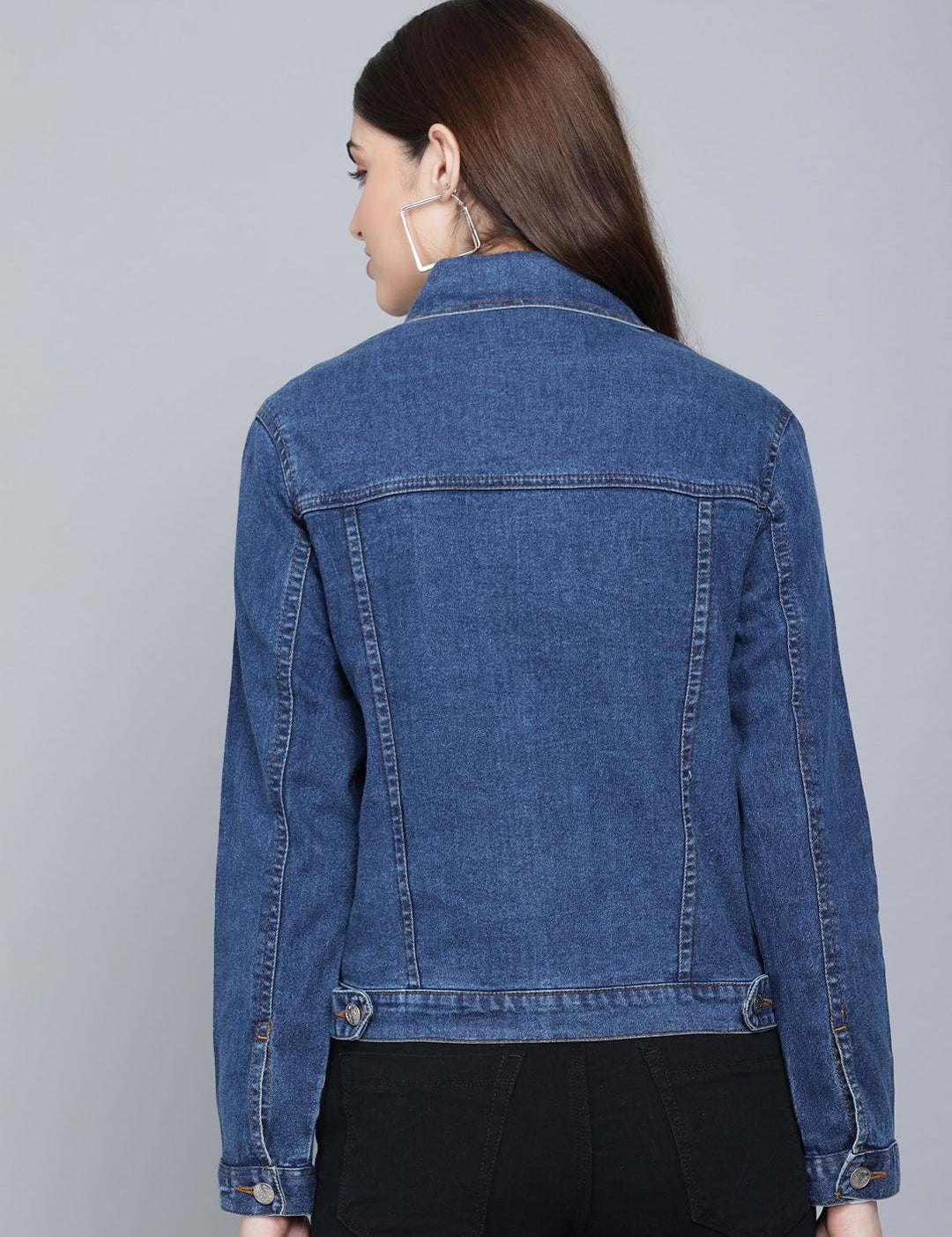 Kotty Women Blue Washed Lightweight Crop Denim Jacket with Patchwork