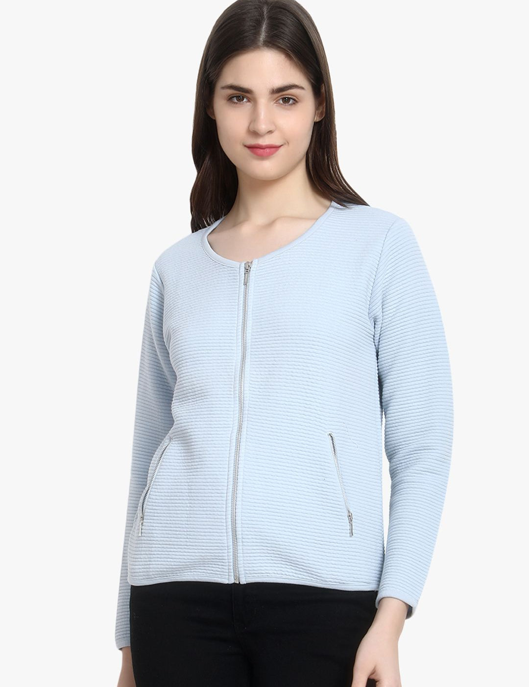 Kotty Women Blue Self Design Lightweight Tailored Jacket