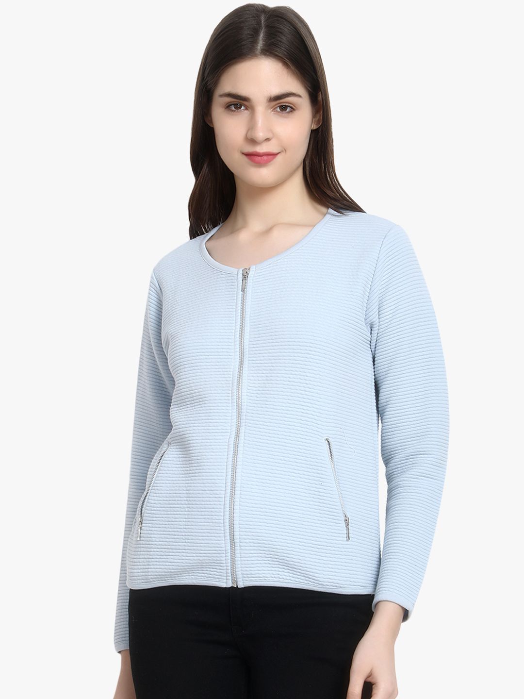 Kotty Women Blue Self Design Lightweight Tailored Jacket