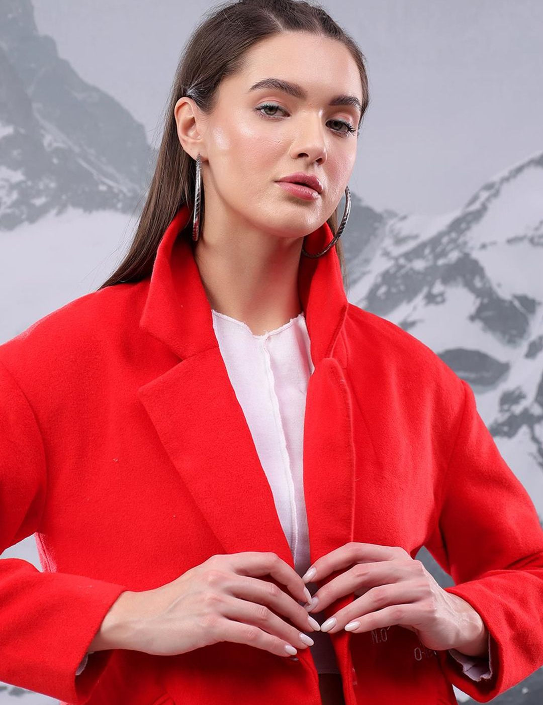 Kotty Women Printed Notched Lapel Single-Breasted Overcoat