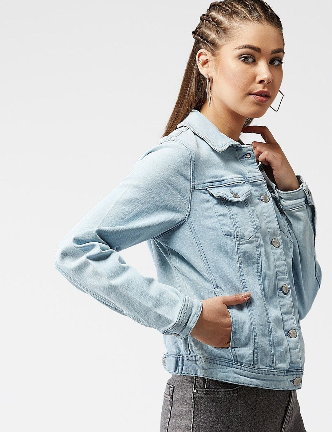 Kotty Women Blue Solid Denim Jacket