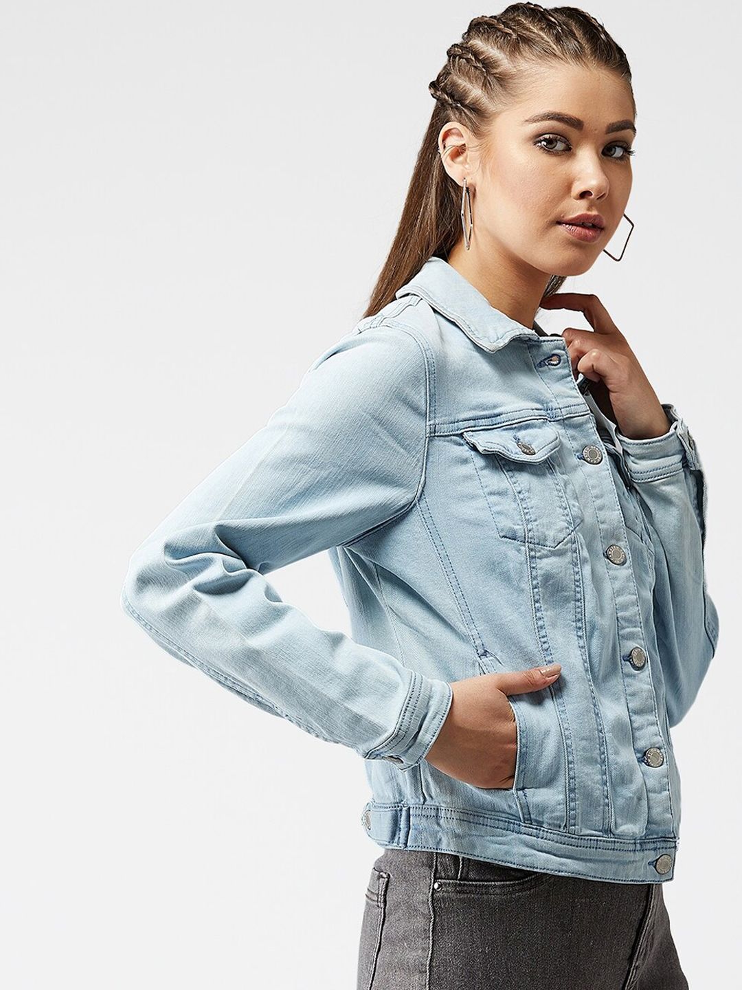 Kotty Women Blue Solid Denim Jacket