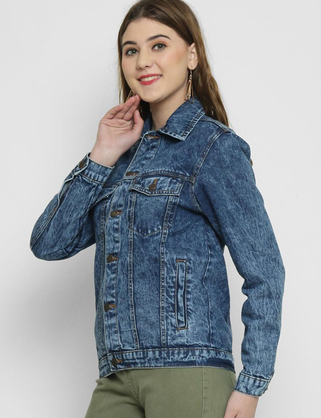 Kotty Women Blue Solid Denim Jacket