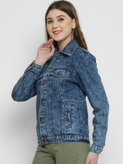 Kotty Women Blue Solid Denim Jacket