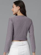 KOTTY Basics Brown Long Sleeves Crop Slim Fit Cotton Casual T-shirt